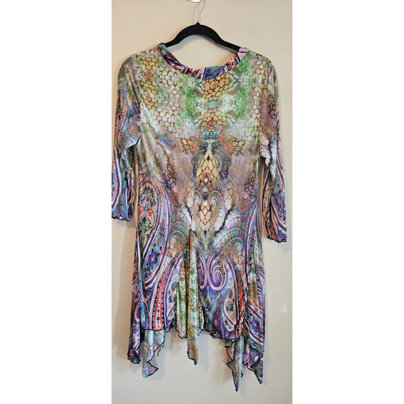 WOMEN'S COCO AND CARMEN sheer patterned lettuce trim dress, Y2K, Sz S/M - Picture 3 of 5